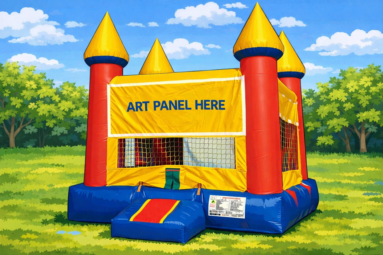 Bouncy house setup in backyard