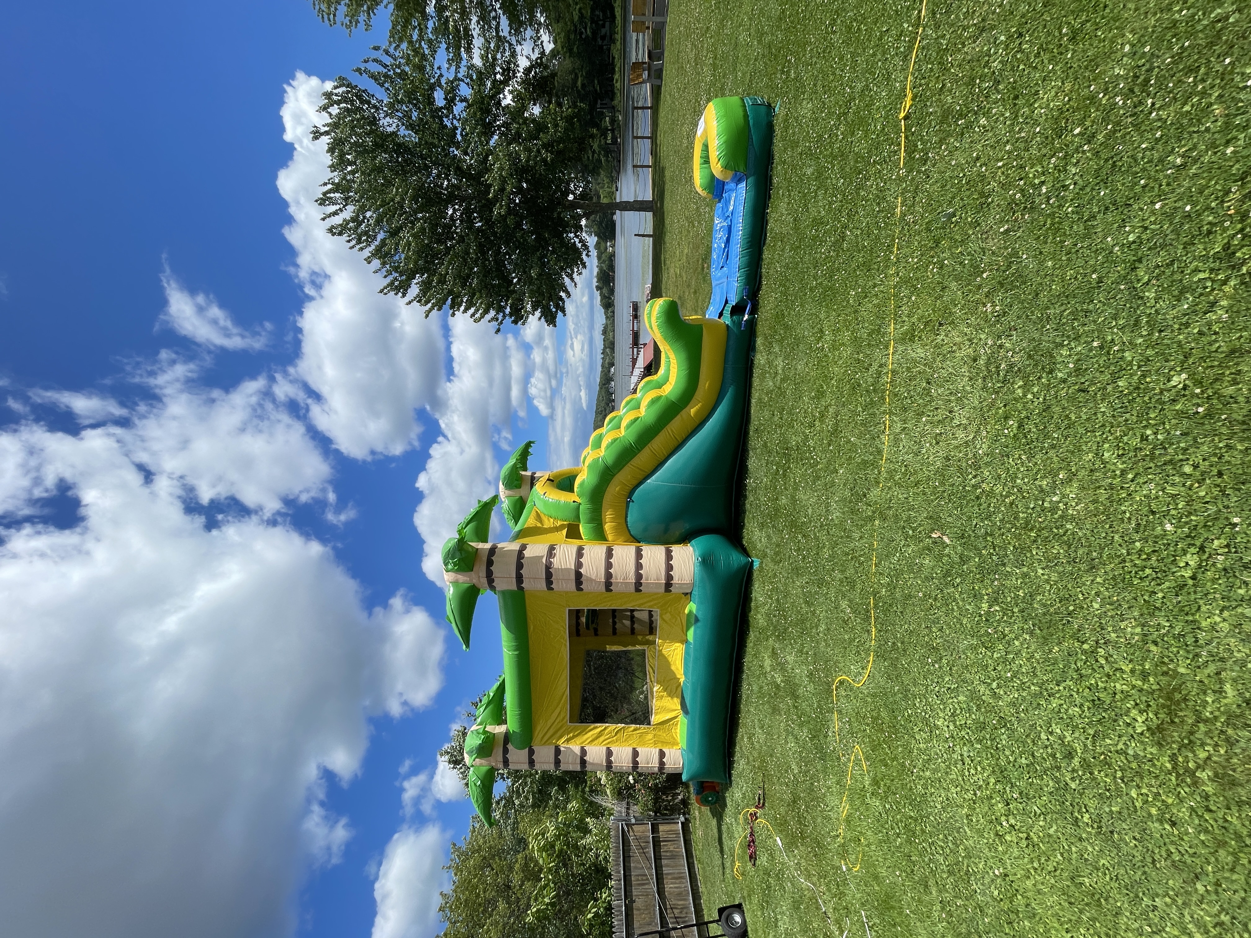 Jungle Combo Bouncy Castle setup in backyard